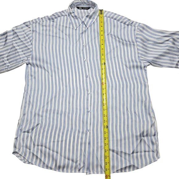 Zara Shirt Womens Small Blue White Striped Button Down 3/4 Sleeve Collared - Picture 4 of 11
